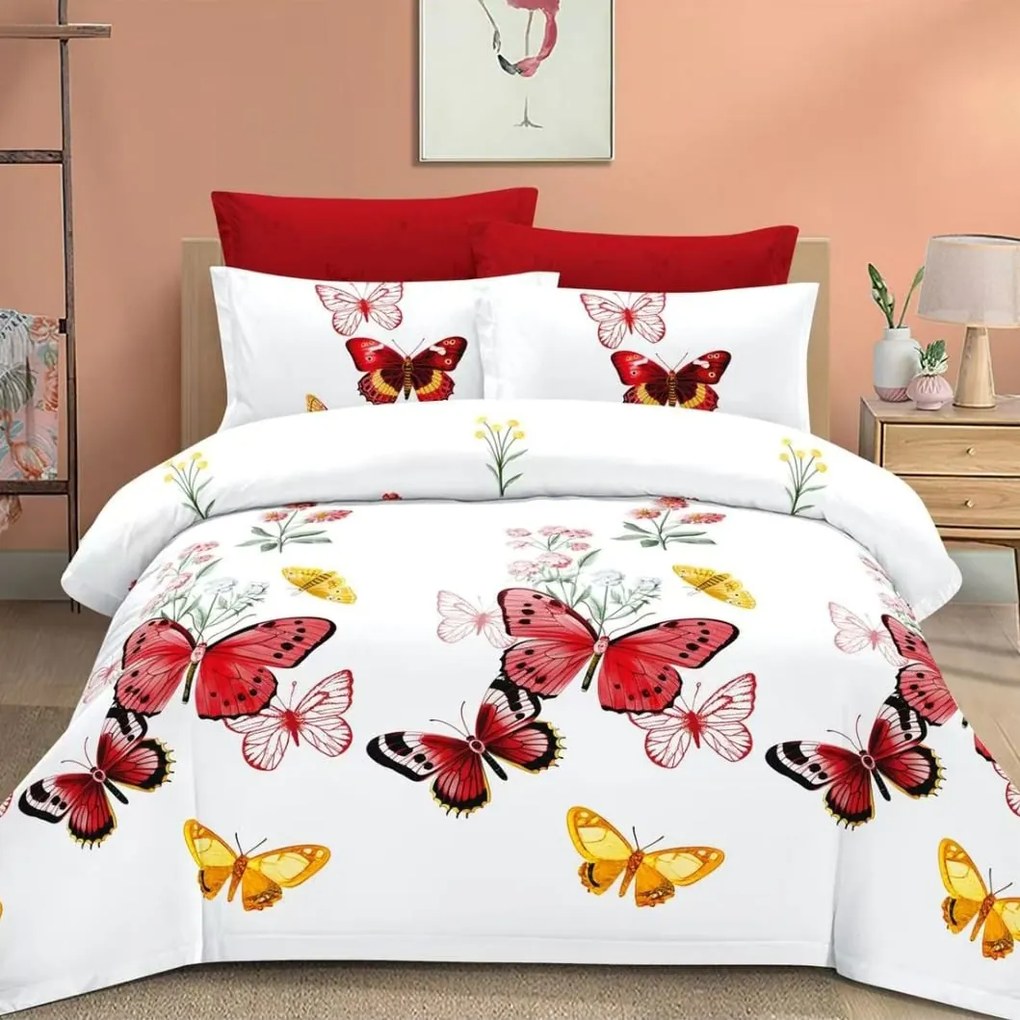 Lenjerie de pat 2 persoane, bumbac finet, 6 piese, 2 fete, SP1061