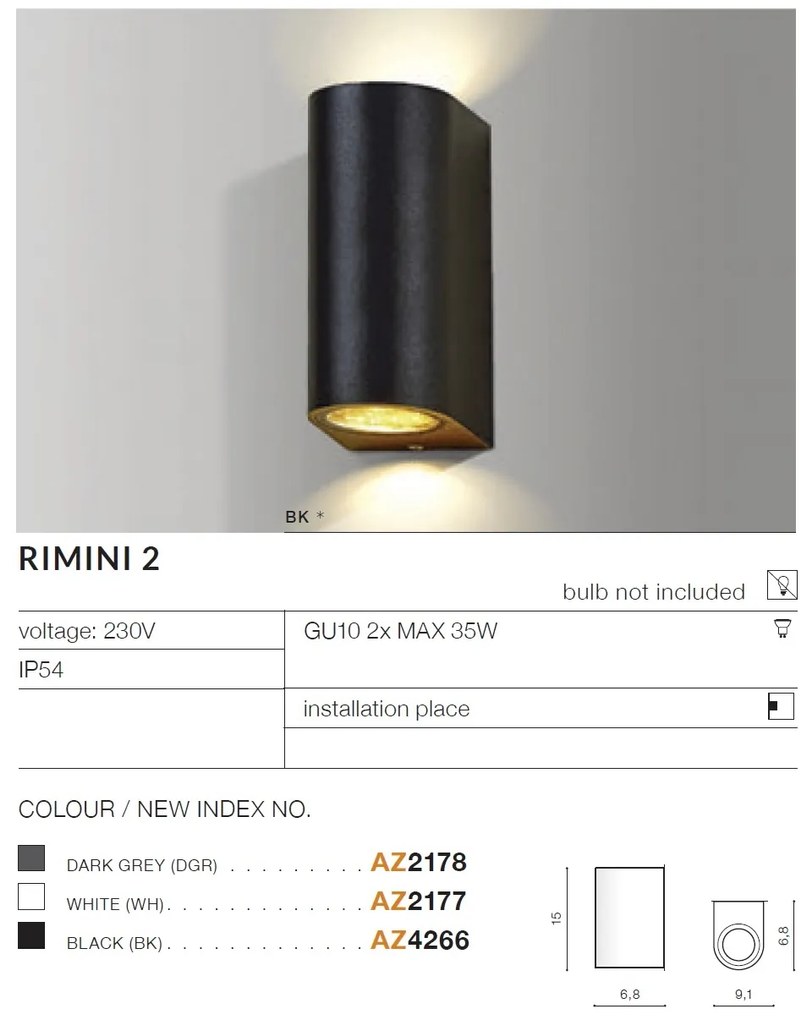 Aplica de perete exterior ambientala IP54 RIMINI 2 negru