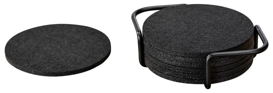 Suporturi de pahare negre în set de 8 cu suport - Wenko