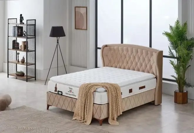 Pat tapițat de lux pentru 2 persoane cu ladă Marisa