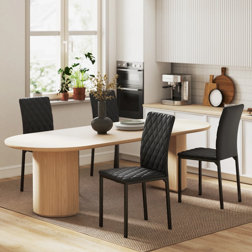 HOMCOM Set de 4 Scaune din Piele Ecologică cu Cusături Romboidale și Picioare din Oțel, 41x50x91 cm, Negru | Aosom Romania