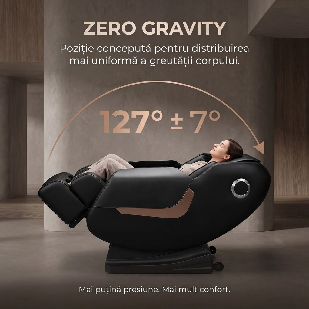 Fotoliu masaj GAIUS ULTRA PRO cu comanda vocala AI, Zero Gravity si incalzire lombara, Negru