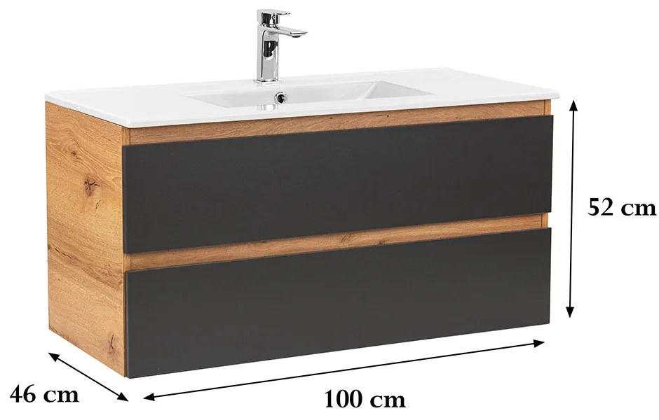 Dulap inferior Vario Forte 100 cu lavoar stejar-antracit