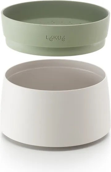 Vas de gatit orez si quinoa la cuptorul cu microunde Lekue 1009033, 1 L, până la 4 porții, 17,8 x 13 cm, -20/+100°C, Alb/Verde