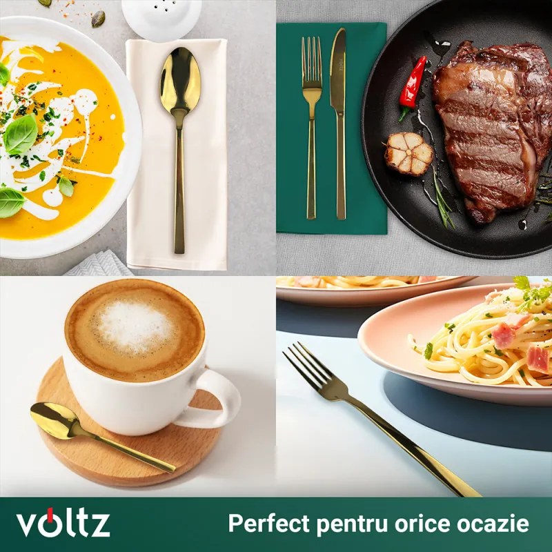 Set de tacamuri Voltz V51512AG24, 24 piese, Ambalaj servieta, Auriu