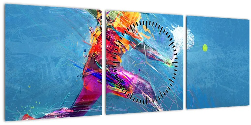 Tablou - Jucător de tenis pictat (cu ceas) (90x30 cm)