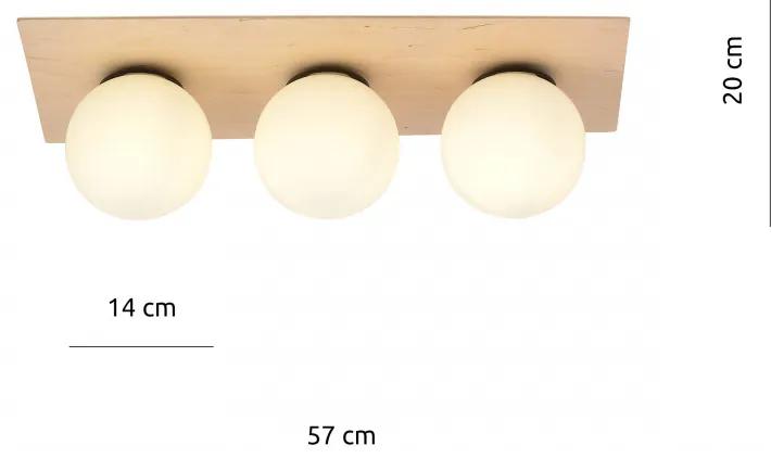 Plafoniera moderna cu baza din lemn si 3 globuri din sticla Kenzo
