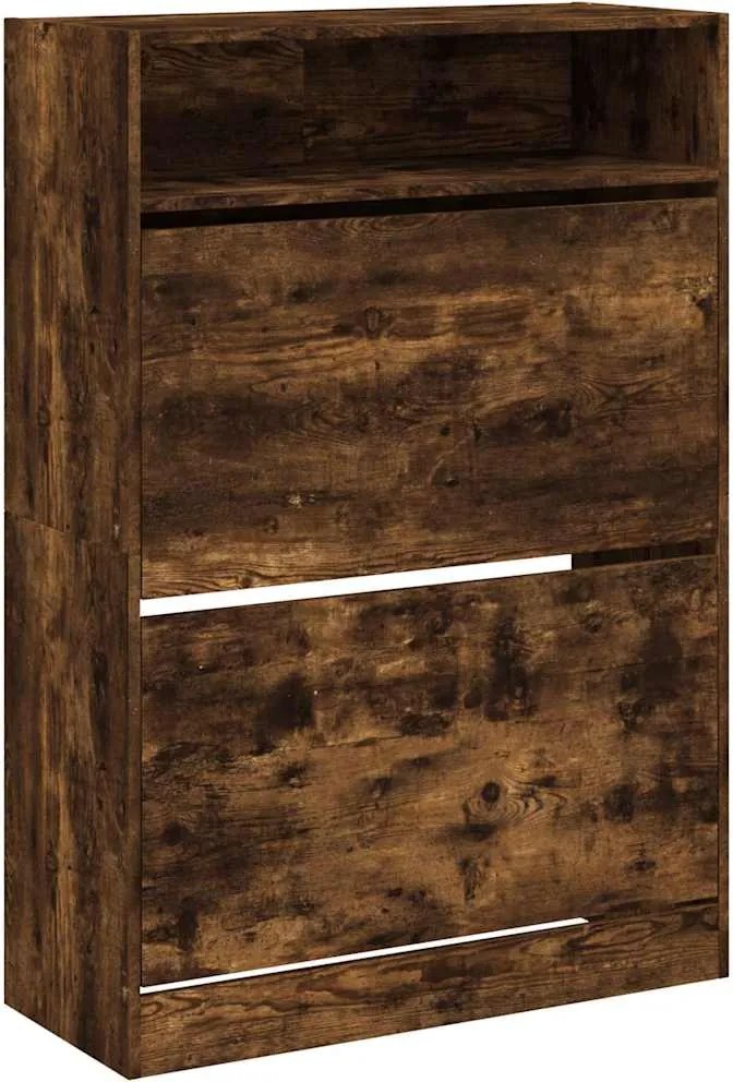 vidaXL Pantofar cu 2 sertare rabatabile, stejar fumuriu, 80x34x116 cm