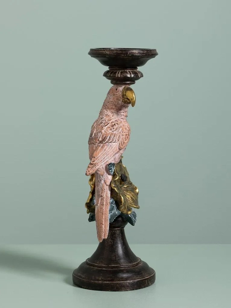 Suport lumanare din polirășină, „Pink Parrot”