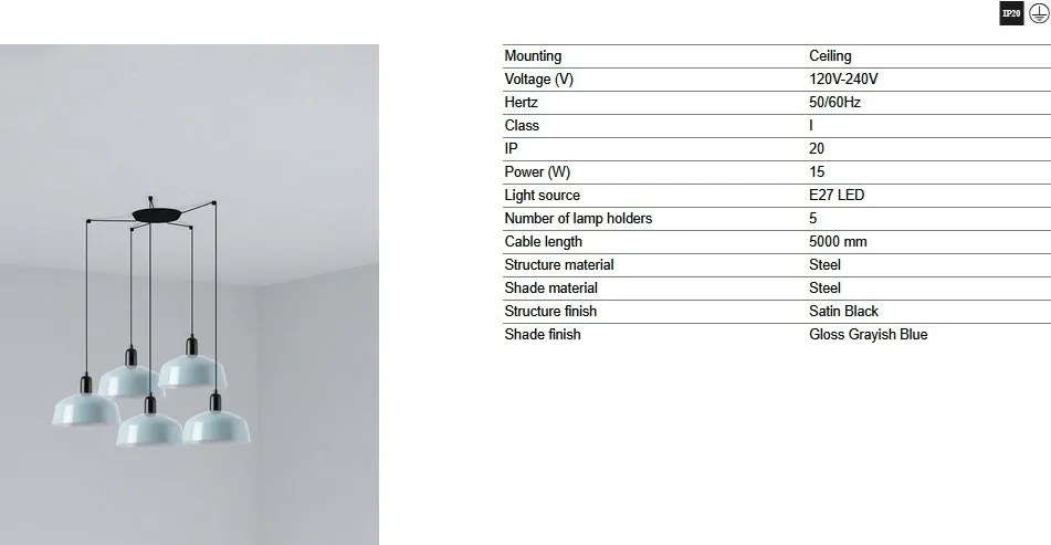 Lustra cu 5 pendule metal TATAWIN M blue