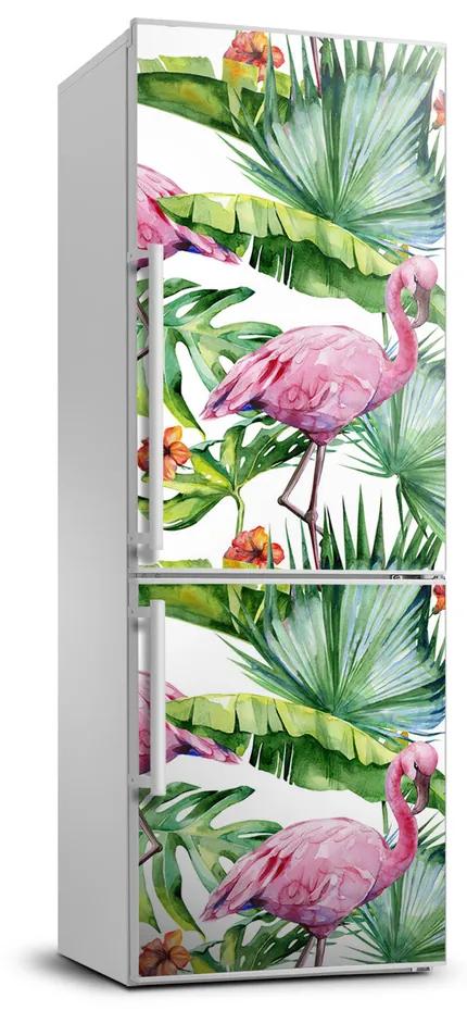 Autocolant pe frigider Frunze și flamingo