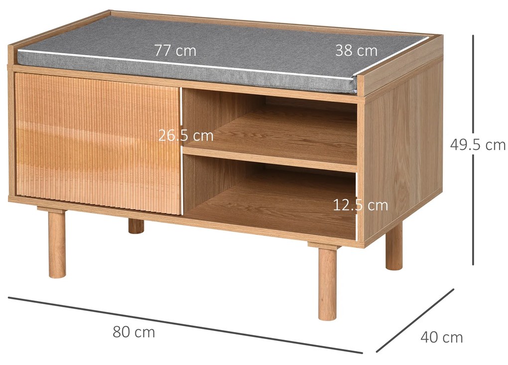 HOMCOM Mobilier Suport pentru pantofi din Lemn cu Banca capitonata, Polita si Dulapior, Culoare Naturala si Gri, 80x40x49,5 cm | Aosom Romania