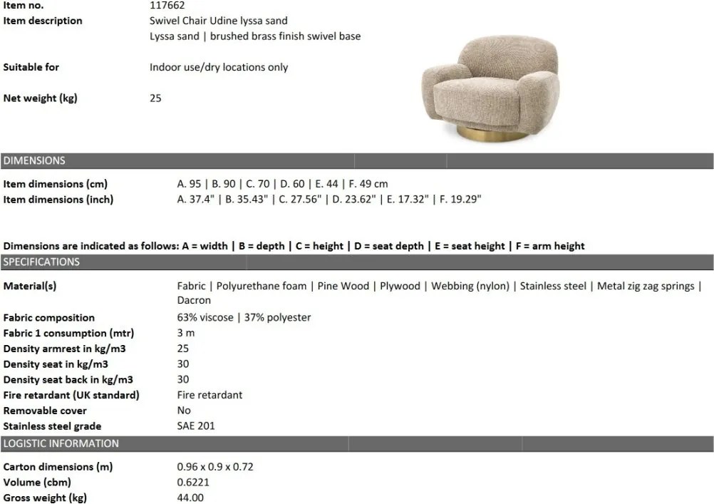 Fotoliu pivotant design elegant LUX Udine, Lyssa sand