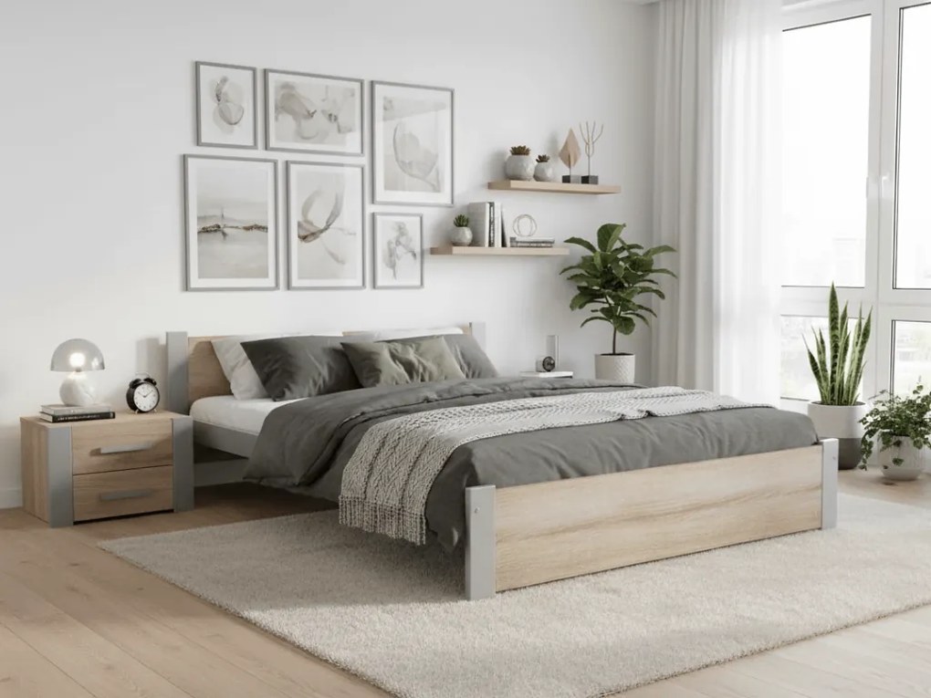 Pat de o persoana IKAROS 120 x 200 cm, stejar sonoma/gri Saltele: Cu saltele Sommera 18 cm, Somiera pat: Cu lamele drepte