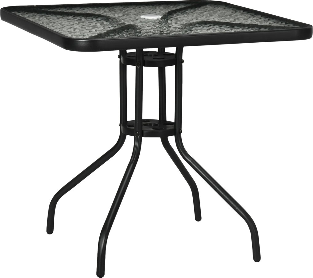 Outsunny Masă de grădină detașabilă metal 76x76 cm rezistentă la intemperii masă pentru balcon cu orificiu pentru umbrelă, antiderapant Negru | Aosom Romania