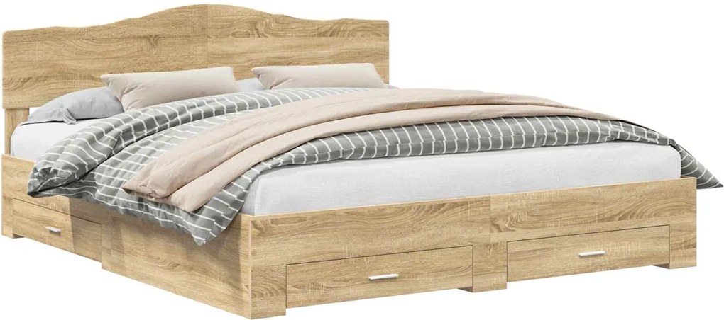 vidaXL Cadru de pat cu sertar Stejar Sonoma 200 x 200 cm Lemn compozit
