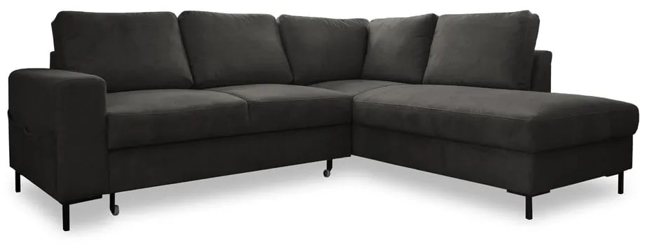 Colțar gri închis extensibil cu tapițerie din catifea reiată (cu colț pe partea dreaptă) Lofty Lilly – Miuform