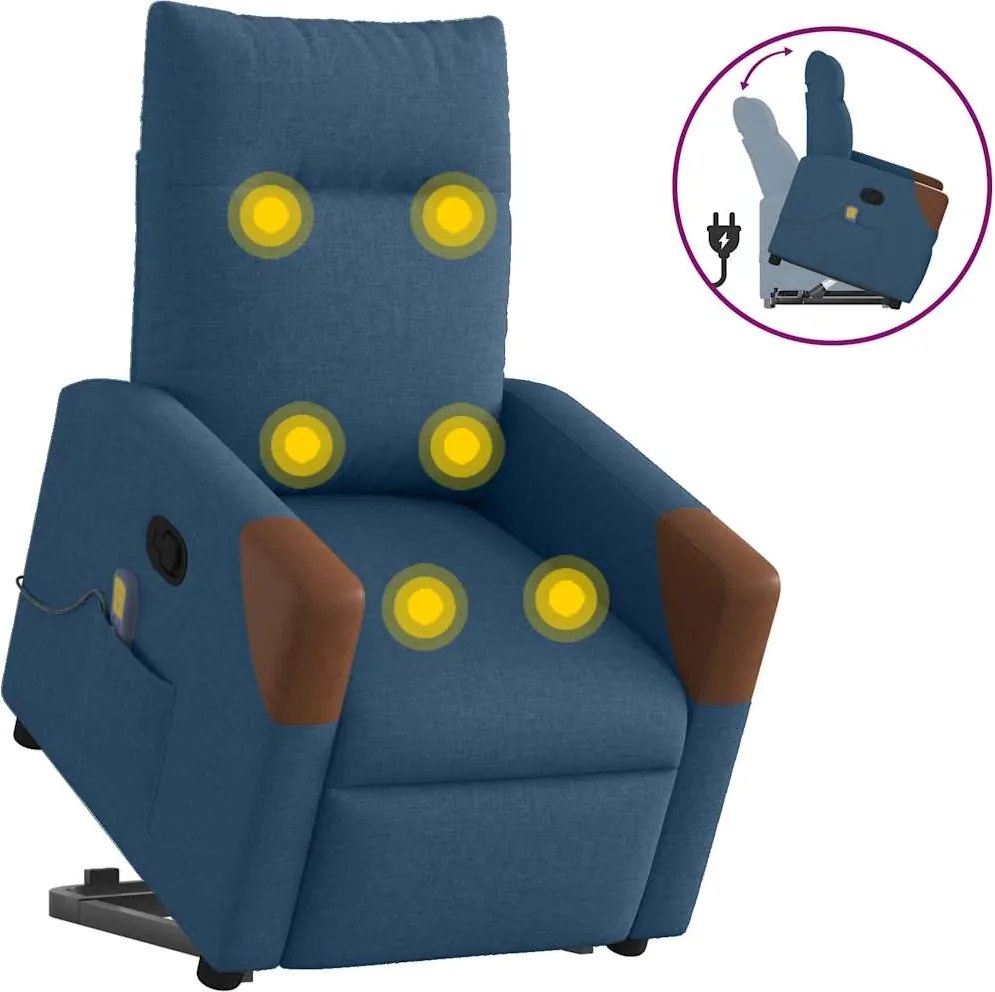 vidaXL Fotoliu de masaj rabatabil cu ridicare, albastru, textil