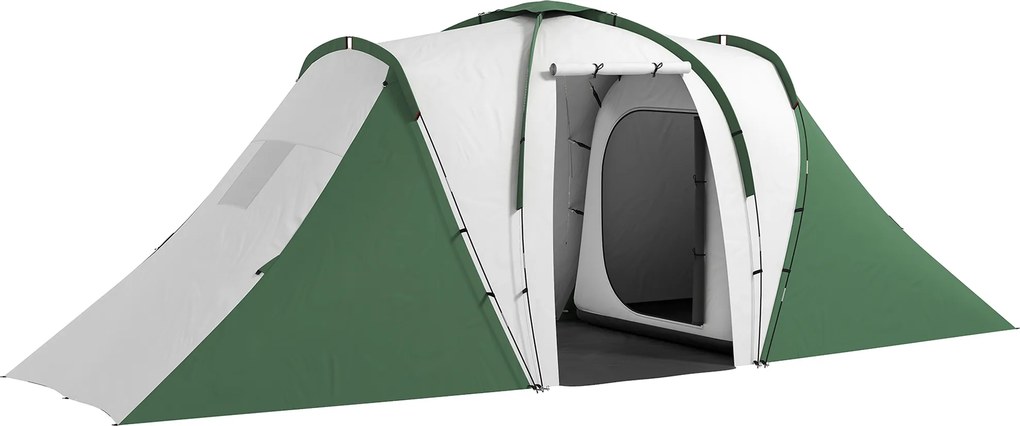 Outsunny Cort de Camping pentru 4-6 Persoane cu 2 Camere, 2 Uși și Geantă de Transport, 555x225x190 cm, Verde | Aosom Romania