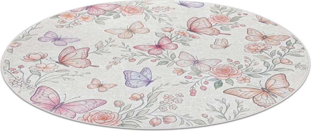 BAMBINO 61450 cerc covor lavabil Fluturi pentru copii anti-alunecare - cremă / roz