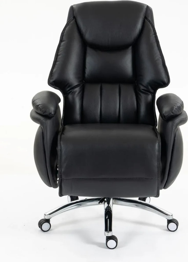 PRESIDENT BLACK 999 – Scaun Executiv Premium din Piele Naturală, Reclinabil electric, 2 Motoare, Suport pentru Picioare, Negru