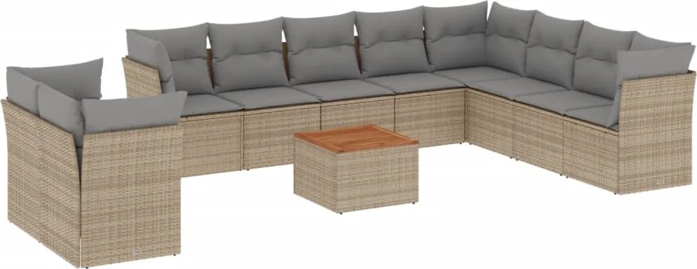 vidaXL Set canapele de grădină, 11 piese, cu perne, bej, poliratan
