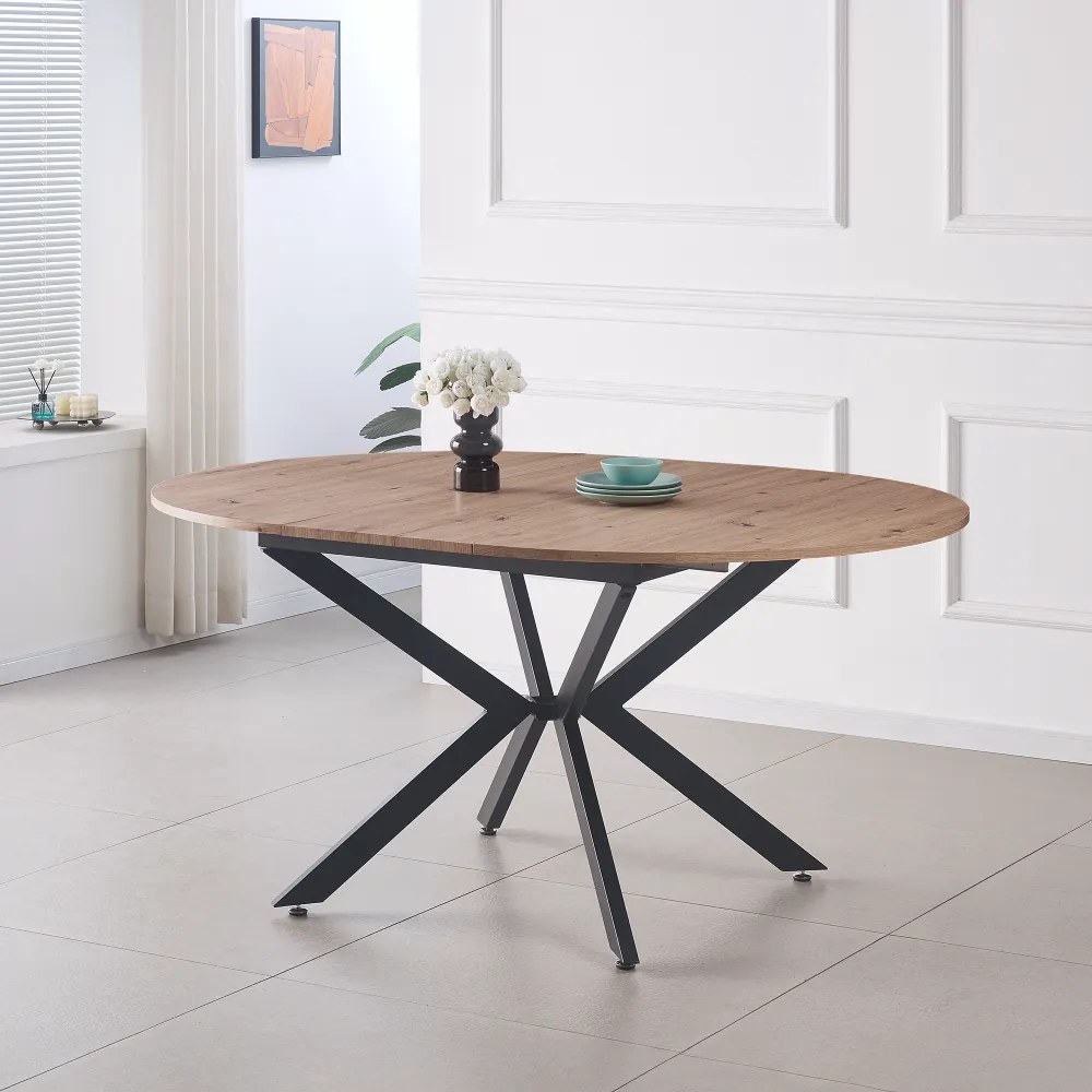 Masă dining extensibilă, stejar artisan / neagră, 120x120-160x75 cm, ABERO TIP 2