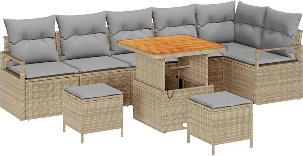 vidaXL Set de canapele pentru grădină cu pernă 9 pcs Bej Rattan poli