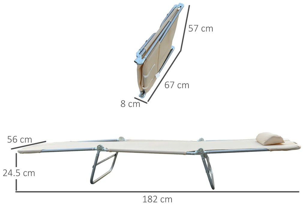 Outsunny Set de 2 Șezlonguri Pliabile pentru Plajă cu Spătar Rabatabil pe 4 Niveluri, Șezlong de Grădină, 137x56x82 cm, Bej | Aosom Romania