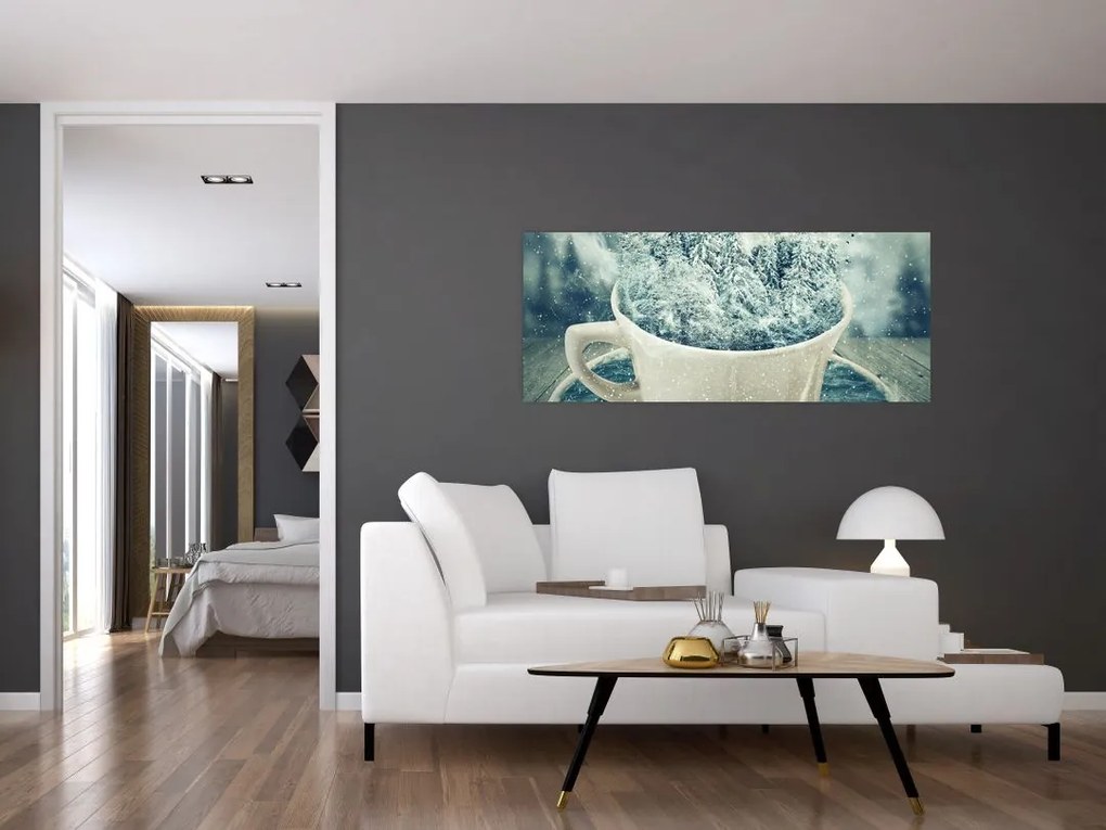 Tablou - Lumea de iarnă într-o căniță (120x50 cm)
