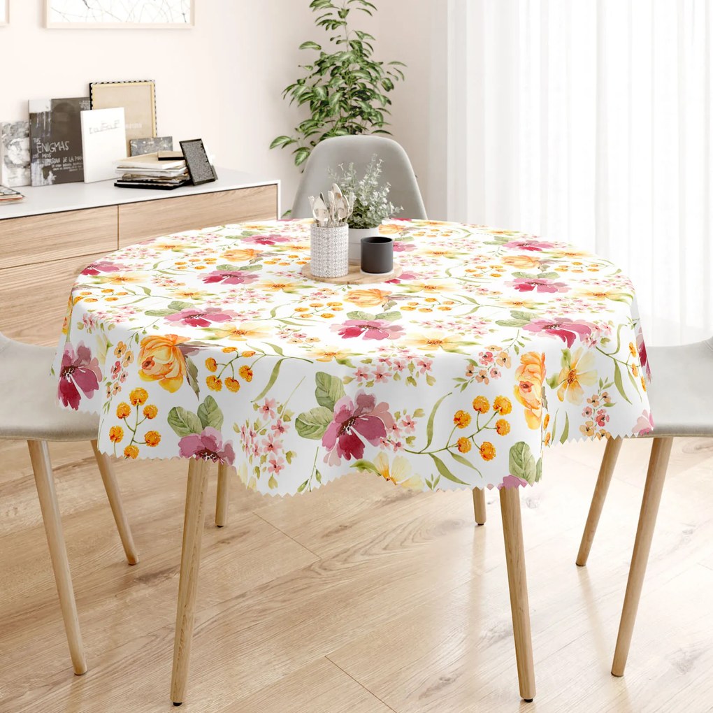 Goldea față de masă teflonată - flori de hibiscus - rotundă Ø 140 cm