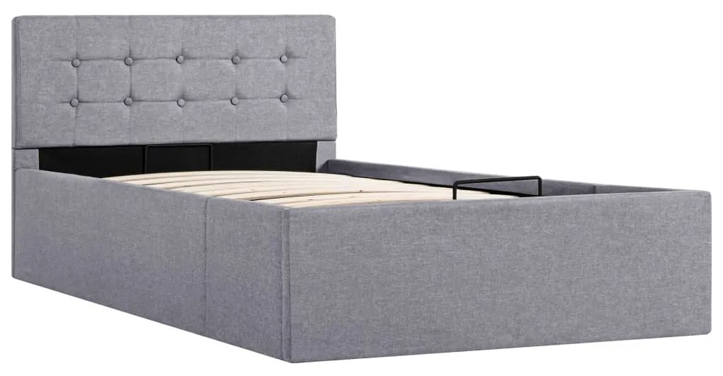 285576 vidaXL Cadru de pat hidraulic cu ladă gri deschis 90x200 cm textil