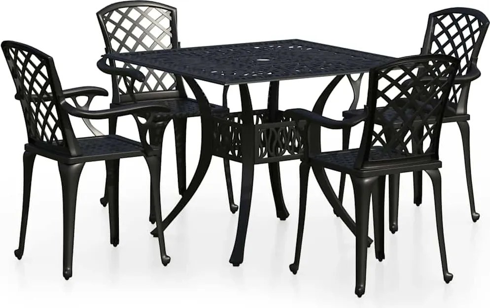 vidaXL Set mobilier bistro, 5 piese, negru, aluminiu turnat