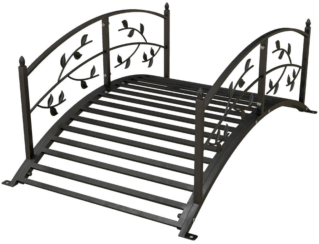 Outsunny Pod de grădină - pod de bazine - decor grădină dim. 119L x 67l x 47H cm cu balustradă motive de viță de vie oțel negru | Aosom Romania