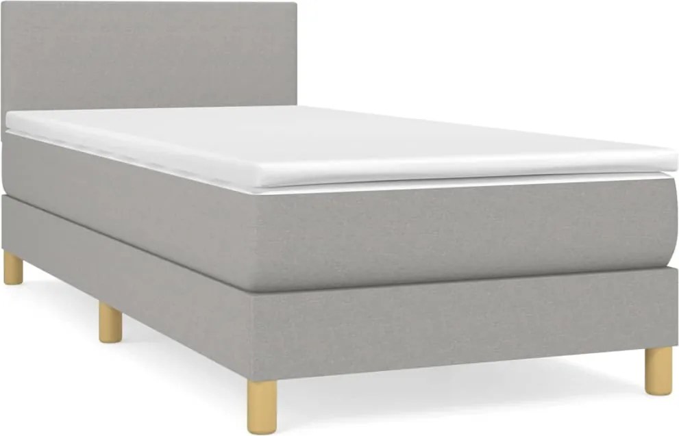 vidaXL Pat box spring cu saltea, gri deschis, 90x200 cm, textil