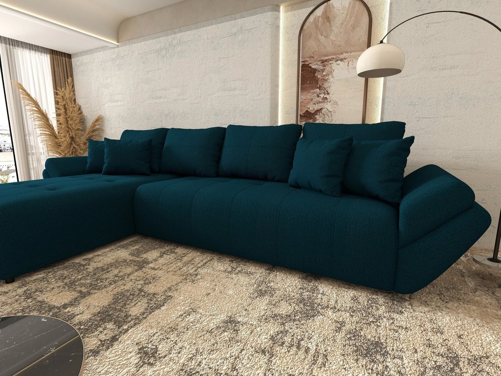 Colțar extensibil dumonde cu ladă de depozitare si sezut confortabil din spuma high-density, Berlin XL Enjoy Petrol 350x185 cm