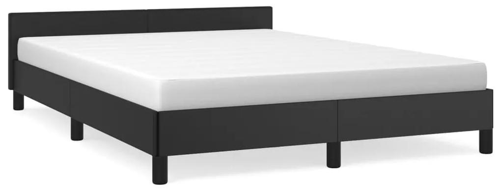 347495 vidaXL Cadru de pat cu tăblie, negru, 140x190 cm, piele ecologică