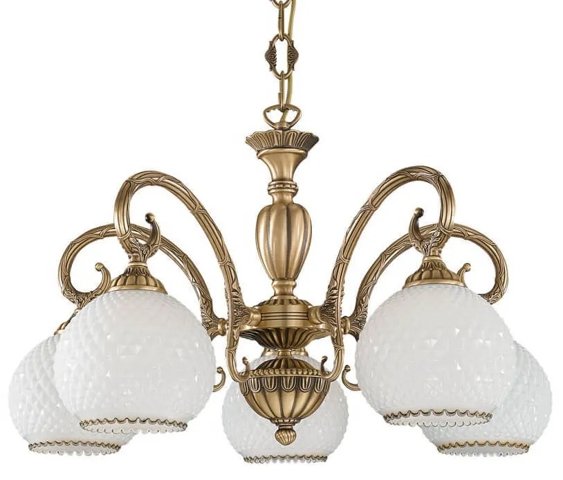 Candelabru cu 5 brate clasic design italian din alama, sticla 8400 RA-L. 8400/5