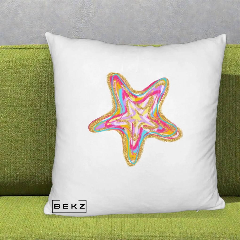 Perna Decorativa Stea de Mare Colorata Psiheledic, 40x40 cm, Alb Pufos, Husa Detasabila, Perna Inclusa, BEKZ®