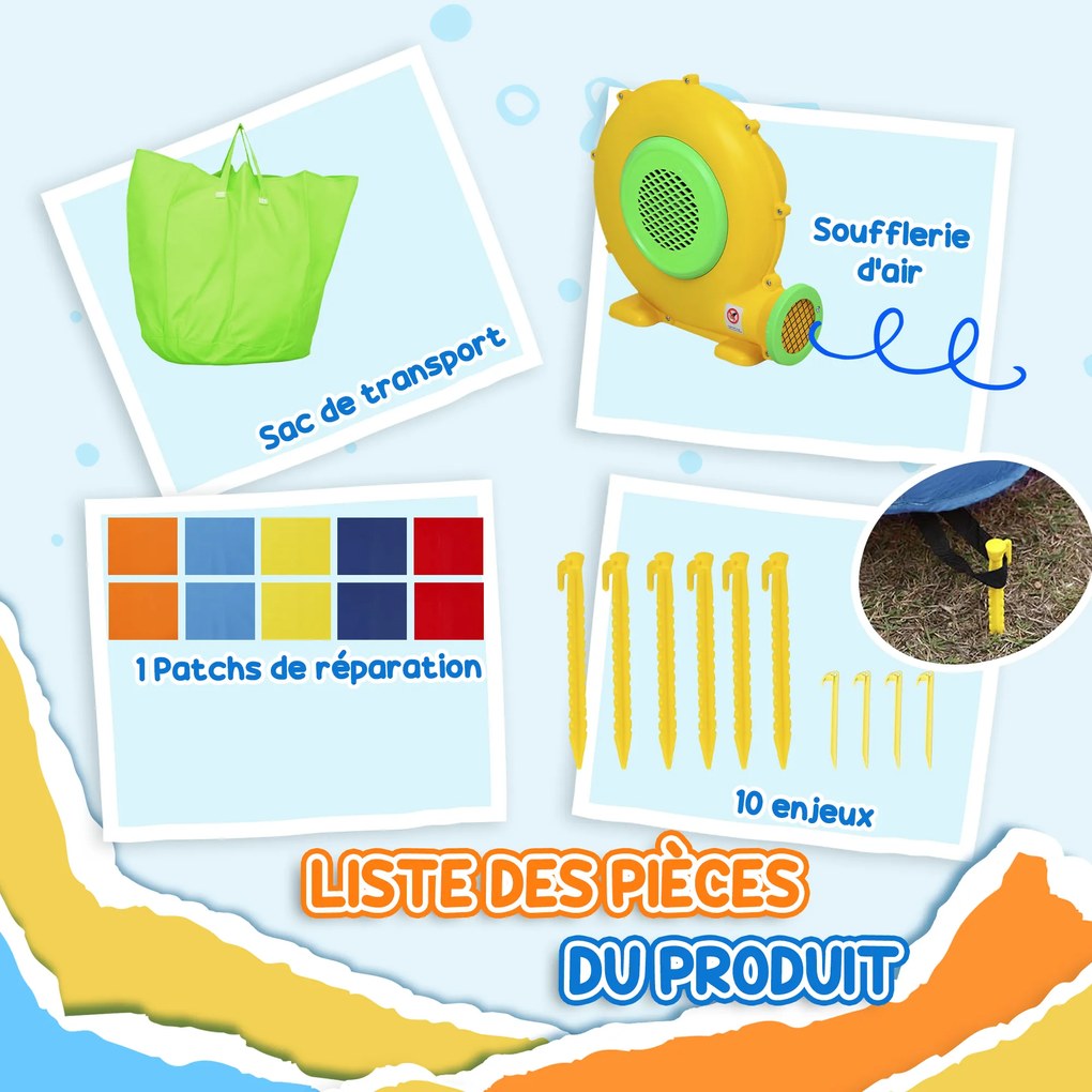 AIYAPLAY Castel gonflabil 4 în 1 cu tobogan, coș de baschet, piscină cu bile, ventilator 370W, 415 x 205 x 190 cm | Aosom Romania