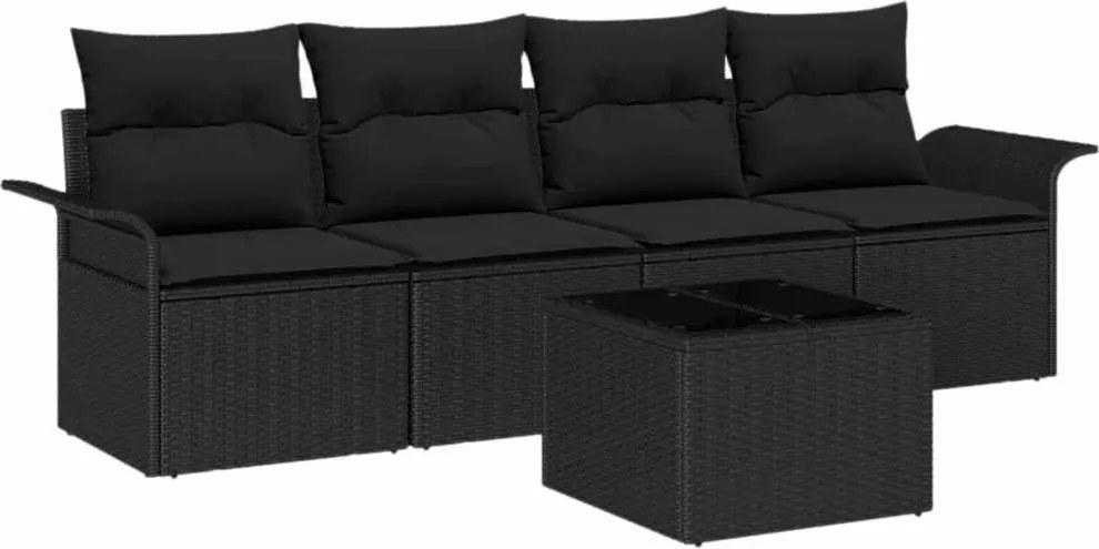 vidaXL Set de canapele pentru grădină cu pernă 5 pcs Negru poliratan
