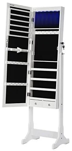 Dulap bijurerii cu oglinda, Songmics, Alb, 150.5x41x36 cm