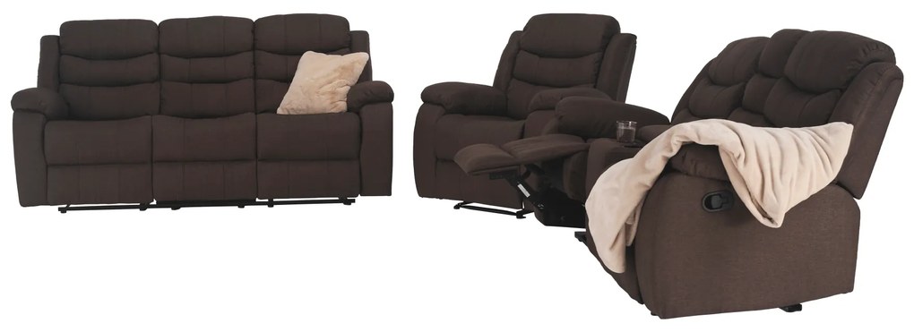 Canapea 3+2+1, material textil maro, FABRON 2 NEW