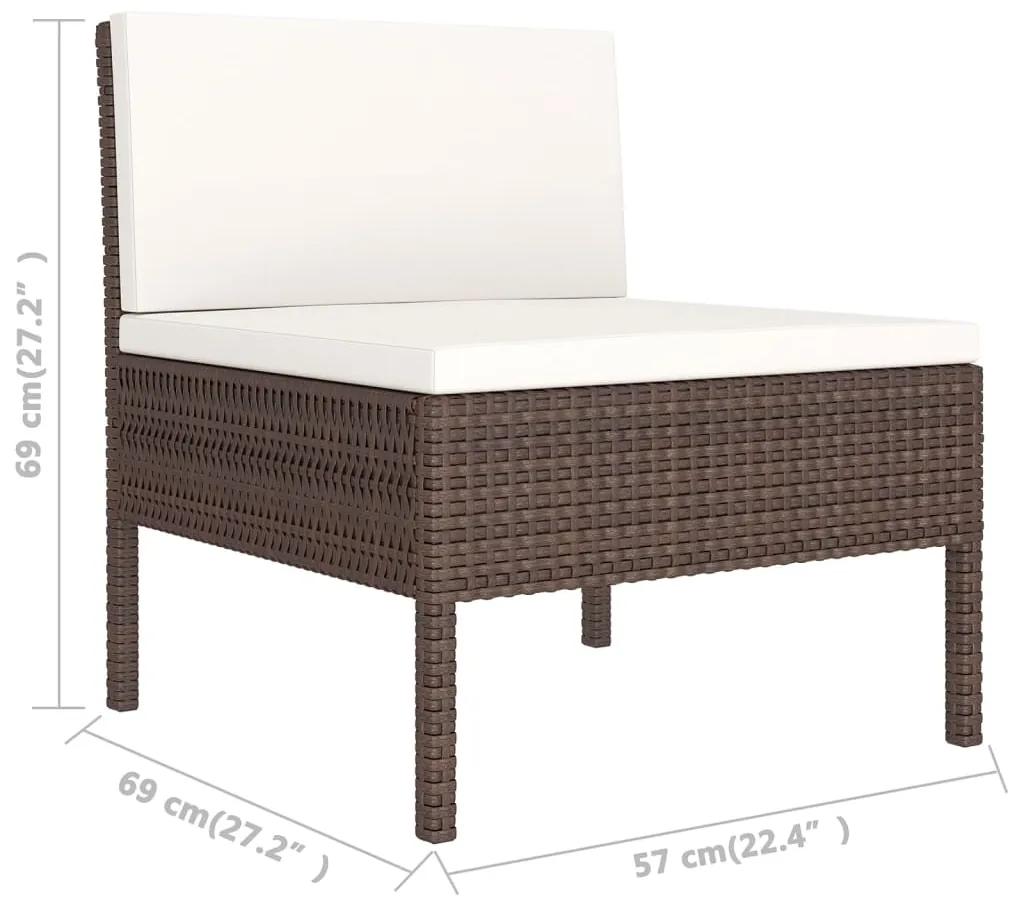 Set mobilier de gradina cu perne, 7 piese, maro, poliratan 3x colt + 2x mijloc + 2x suport pentru picioare, 1