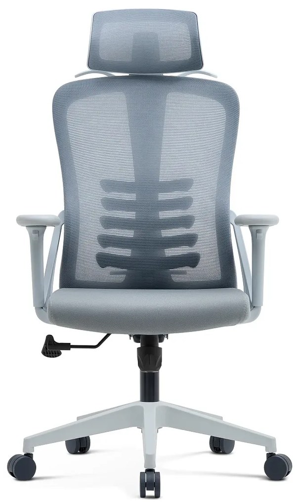 NICOLE-H Scaun ergonomic, cotiere 4D, tetiera 2D, suport lombar ajustabil, umeras, spatar Mesh, sezut textil, Gri