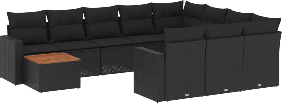 vidaXL Set canapele de grădină cu perne, 11 piese, negru, poliratan