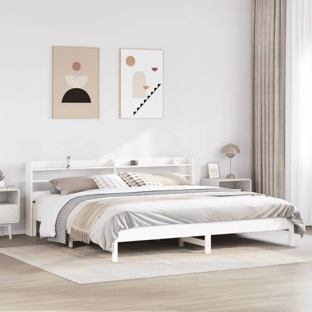 vidaXL Cadru de pat fără saltea, alb, 180x200 cm, lemn masiv pin