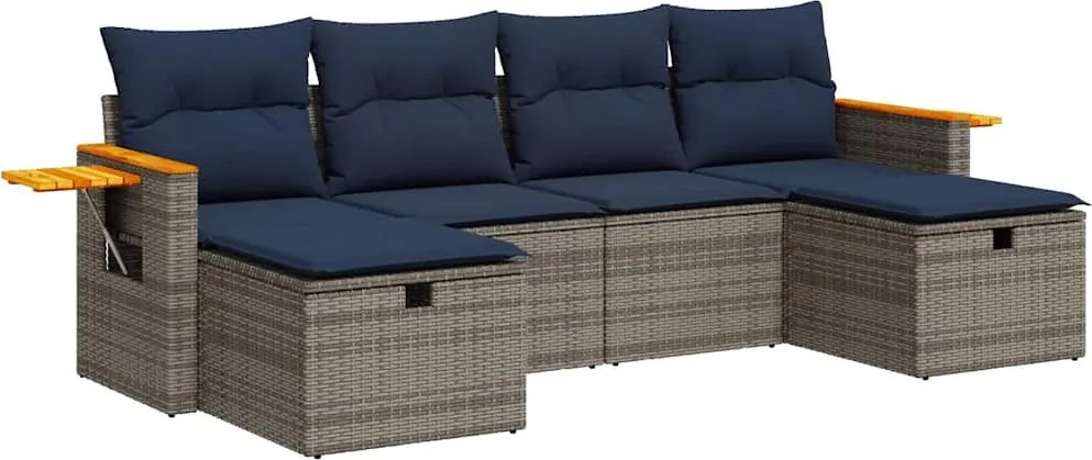 vidaXL Set mobilier grădină cu perne, 6 piese, gri, poliratan