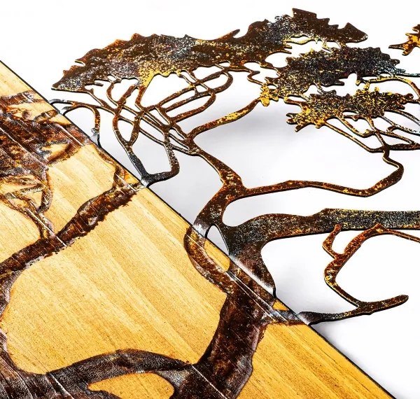 Decorațiune de perete 144x70 cm lemn/metal copac