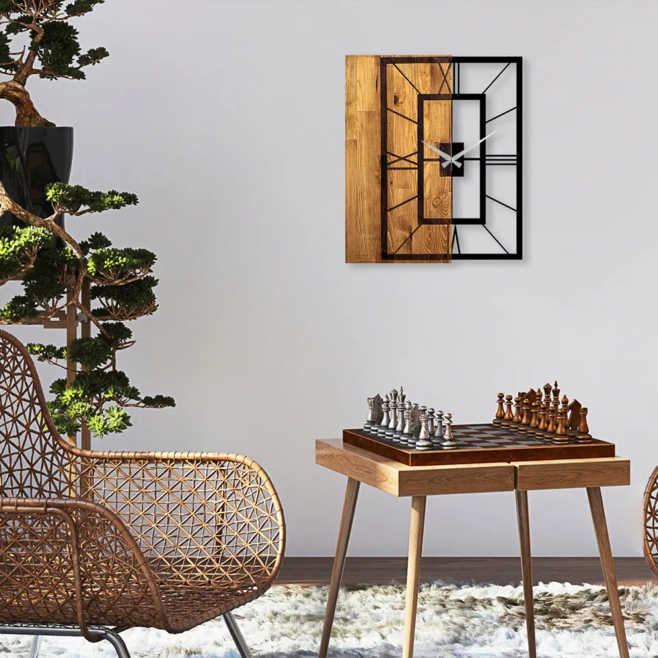 Ceas Decorativ de Perete Wooden Clock 37, Lemn / Metal